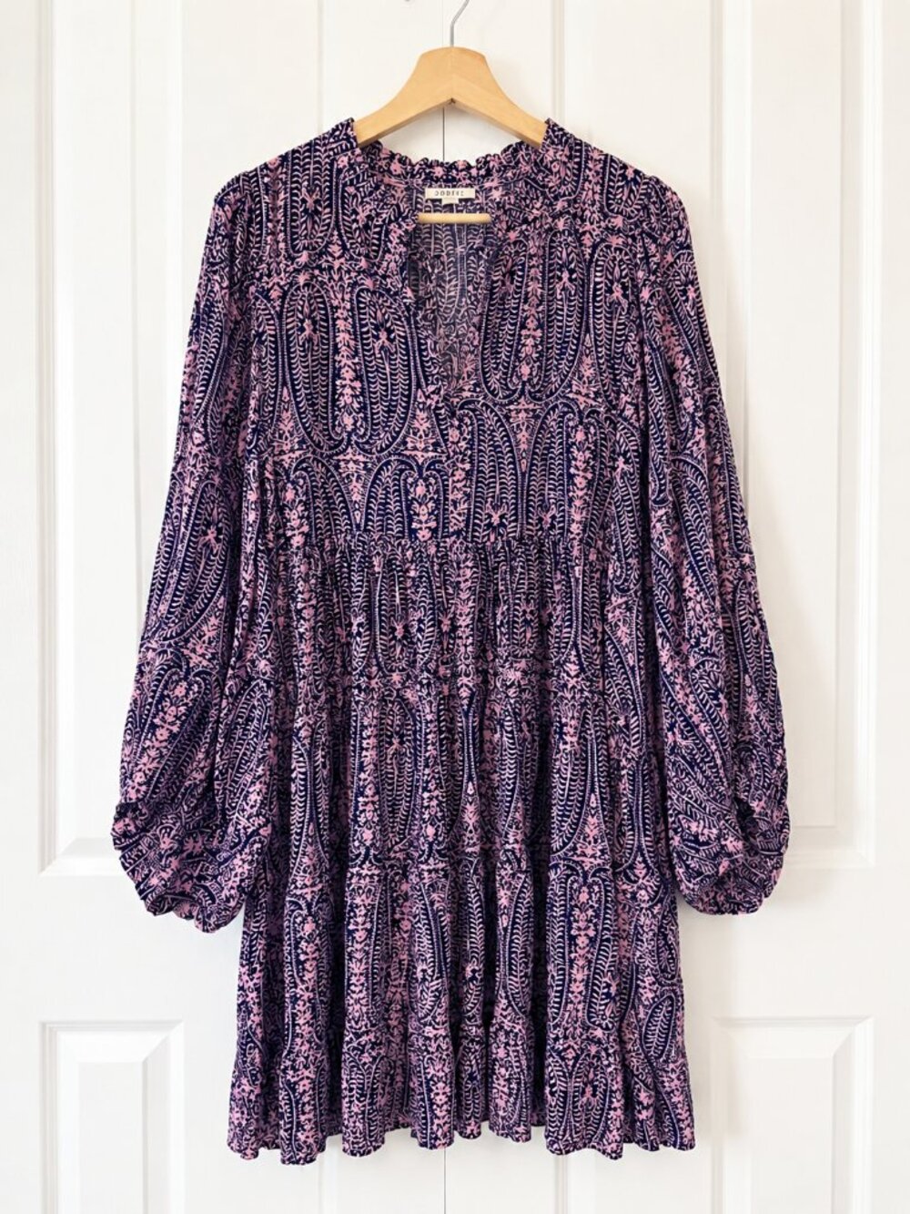 JODIFL Pink & Navy Paisley Mini Dress – Size Medium